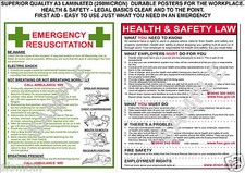 HEALTH & SAFETY LAW+ FIRST AID 2 QUALITY A3 LAMINATED POSTERS 