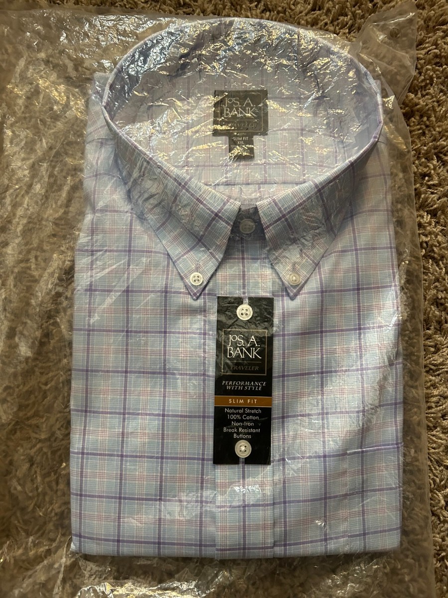 Jos A. Banks-Traveler Collection Slim-Fit Dress Shirt,size: 2X-Large,  Blue-Plaid