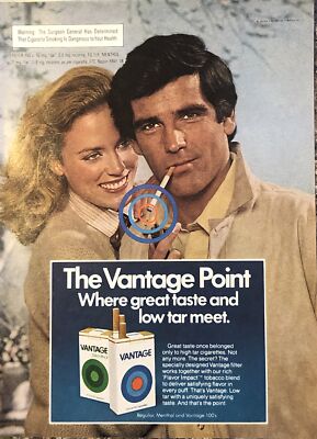 VANTAGE 1978 ヴィンテージ看板 1979 Vantage Cigarettes PRINT AD Vantage Point Taste & Low Tar