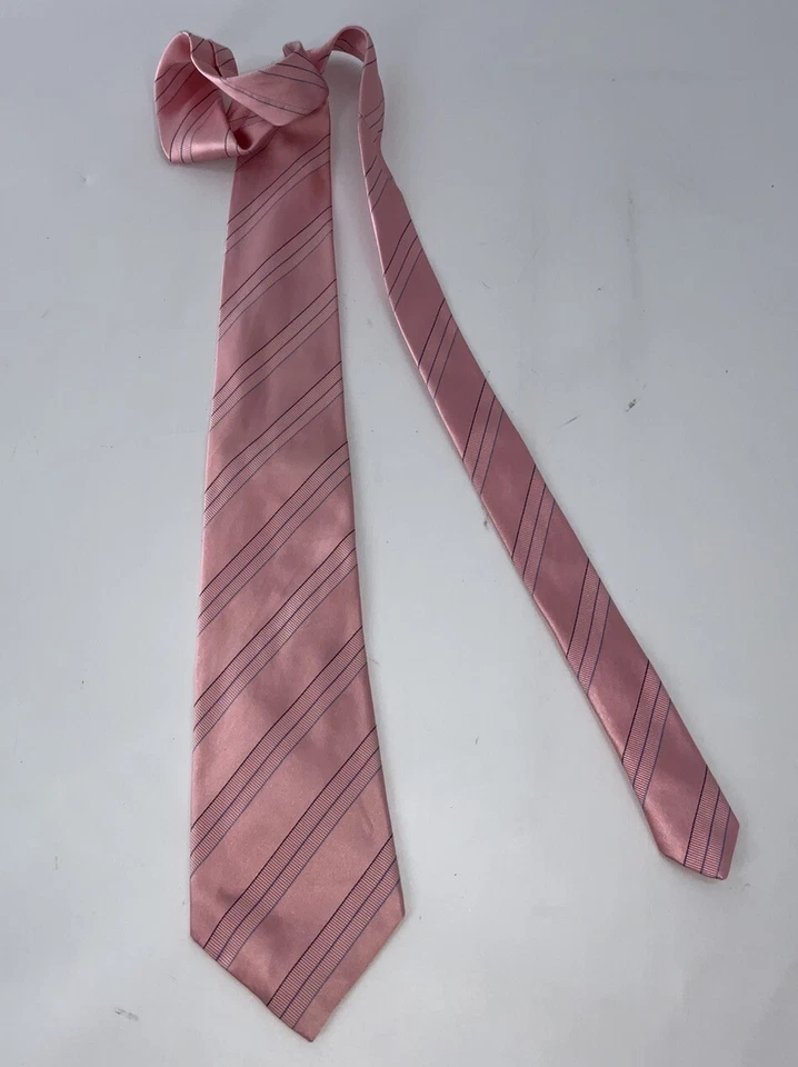 Corbata David Donahue Cuello Rosa Azul Rayas Algodón Seda 3.75” Ancho EE. UU. YGI Y4-73 Foto 2 de 4