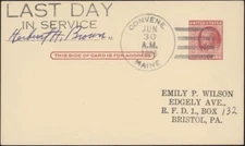U.S., 1955. Maine Postal History Last Day Card, Convene
