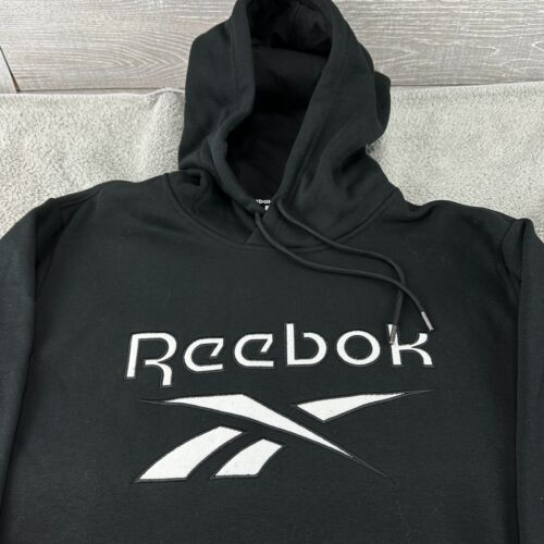 Reebok Hoodie Sweatshirt Embroidered French Terry Logo Black Mens Size Large NEW - Picture 2 of 11