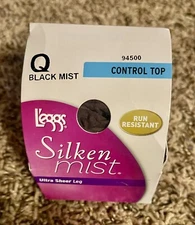 L'eggs Silken Mist Ultra Sheer Tights Control Top Run Resistant Sz Q Black Mist
