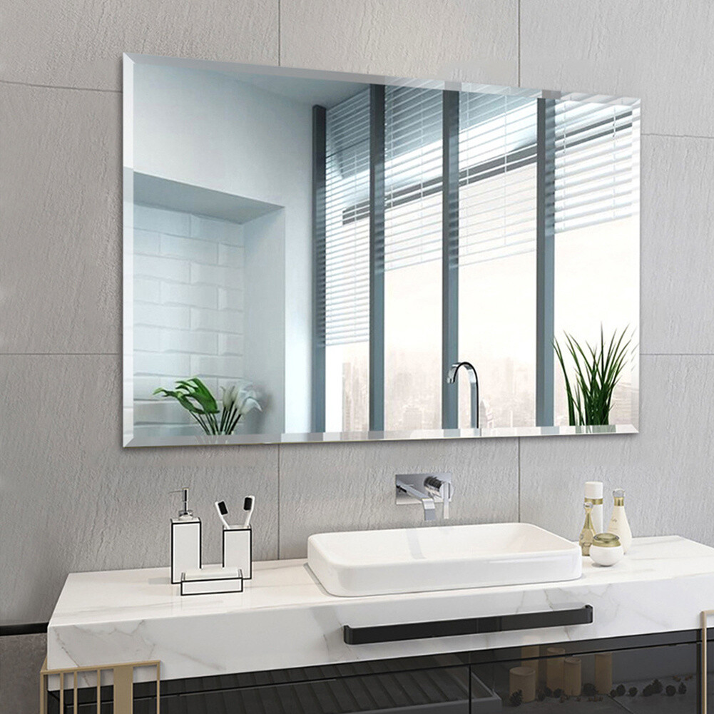 Plain Frameless Unframed Bathroom Mirror Beveled Edge with Wall Hanging ...