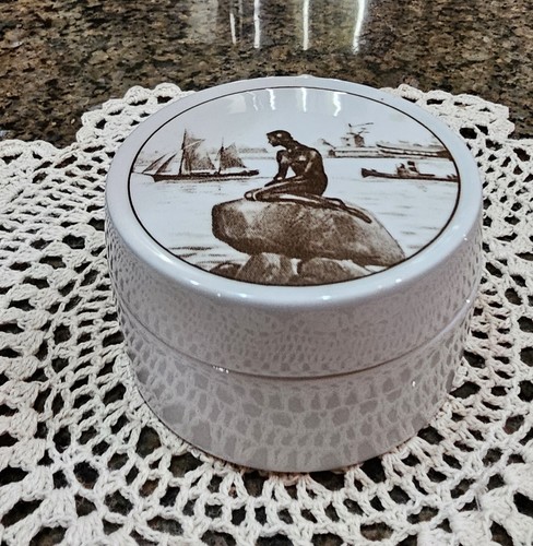 Royal Copenhagen Mermaid Trinket Box 3" rotondo ottime condizioni no patatine - Foto 7 di 9