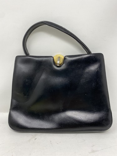 Vintage 1960s Authentic Gucci Designer Gold Snap Rare Hand Purse Bag Black