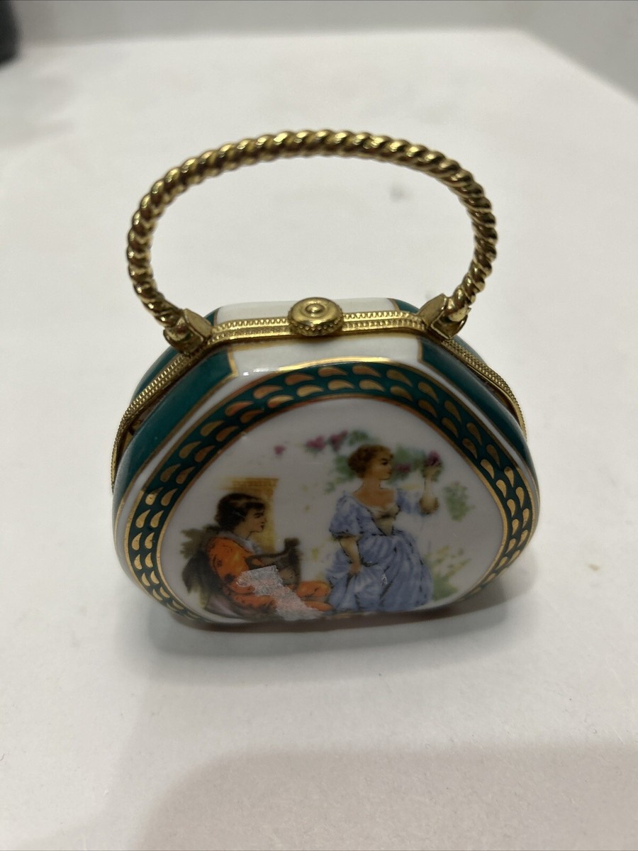 Vintage Porcelain Hinged Mini Purse Trinket Box 3.5” x 2.5” | eBay
