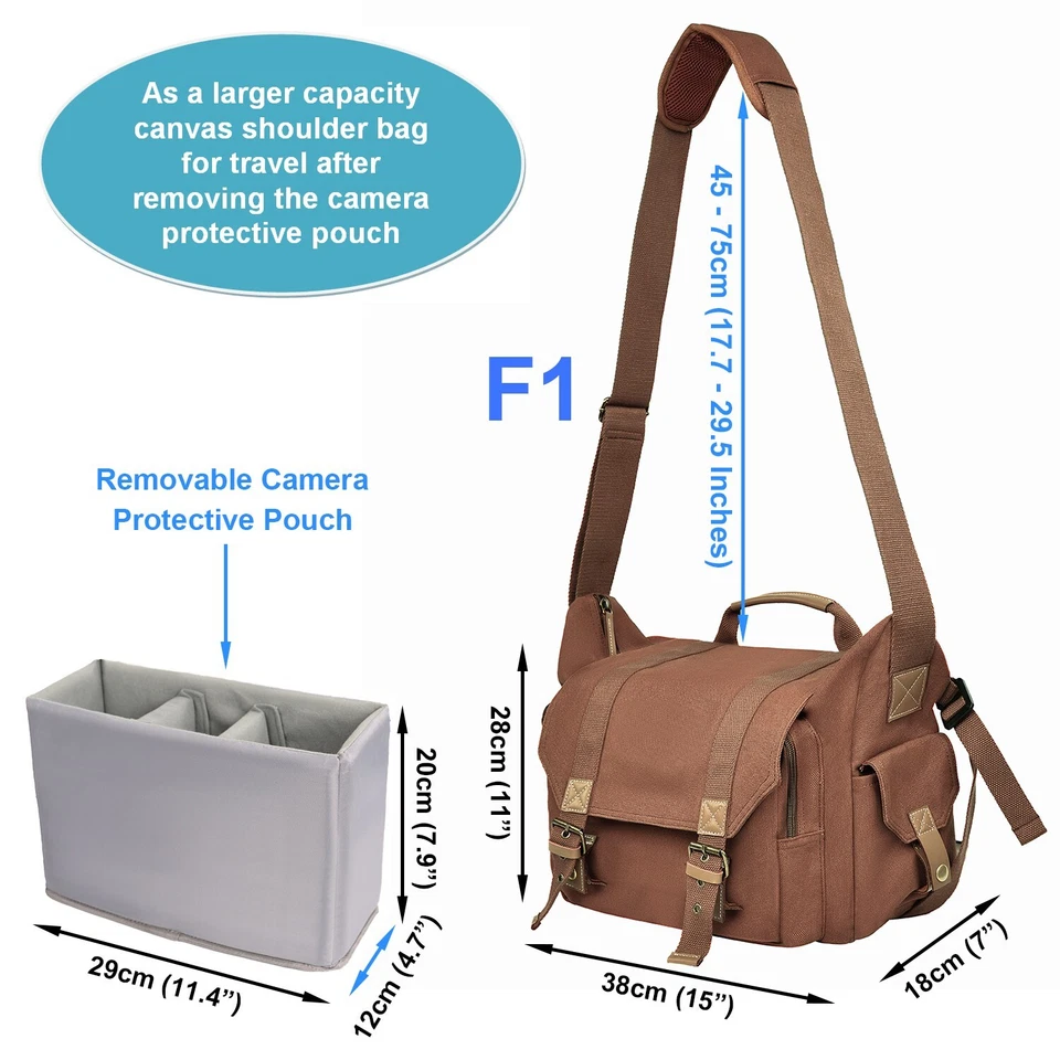 Women Men DSLR Digital Camera Bag 14 Inch Laptop Canvas Shoulder Sling Messenger - Image 2 of 4