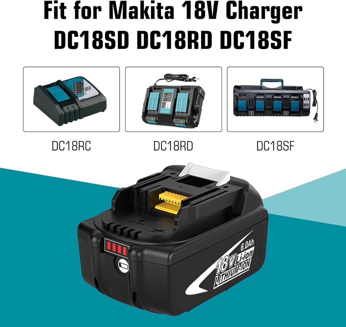 6.0AH Lithium Battery For Makita 18V Max BL1830 BL1850 BL1860