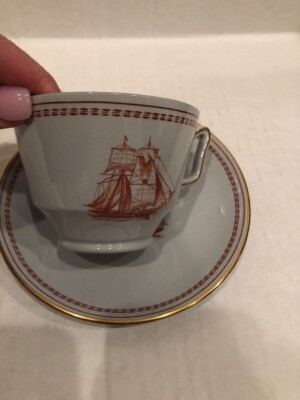 Spode TRADE WINDS RED  Cup Saucer Set W128 FOOTED Multiple Available