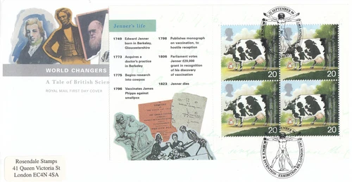 World Changers FULL Booklet Pane Jenner GB FDC London  1999 CLEARANCE (138863)