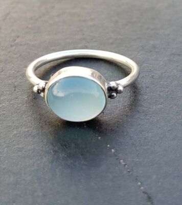 Aqua Chalcedony Women Ring Solid 925 Silver Handmade Dainty Ring All Size SR200