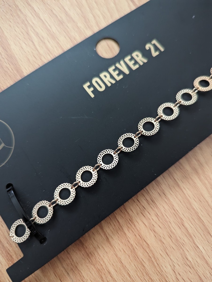 New FOREVER 21 Gold Metal Lace Sun Circle Chain Choker Necklace - Main Image