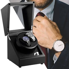 Automatic Rotation Double Watch Winder Box Leather Storage Display Case Gift