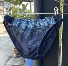Vintage Sheer Navy Blue Nylon Panty Chunky Floral Hi Cut Bikini Briefs Sz.6/ M