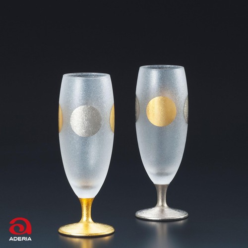 ADERIA Premium Glass Cup Sun Moon Short Stem Pair Set w/Box NewJapan Import JP - Picture 2 of 6