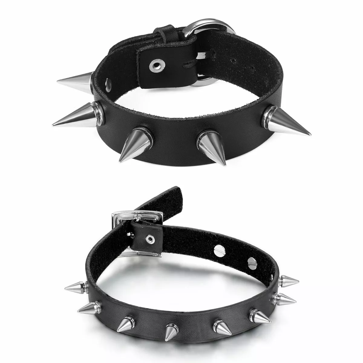 Punk Spiked Leather Choker Collar Necklace Bracelet Adjsutable Set for  Women Men