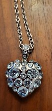 Light Blue Stone Encrusted Heart Shaped Pendant Necklace