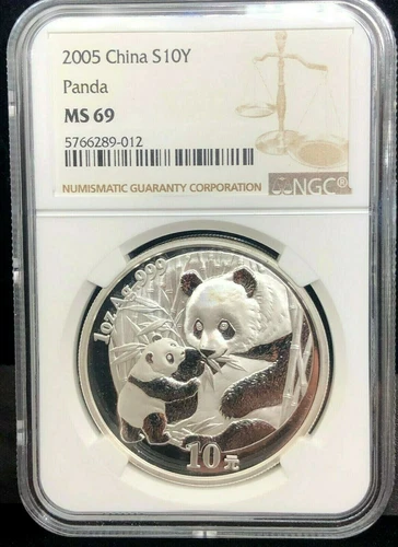 China 2005 1 oz S10Y Silver Panda NGC MS69  Cert #: 5766289-###