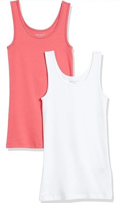 Amazon Essentials Women's Slim-Fit Tank, Pack of 2 (Pink & White, Size Small)