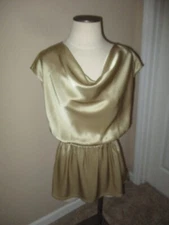 Ladies St. John Boutiques Champagne Gold Cowl Neck Peplum Top Size P PP
