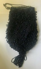 Vintage Navy Blue Crochet Beaded Purse with Tassel