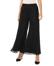 MSK Women's Glitter Pull-On Wide-Leg Pants, Black, Size- XL
