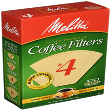 Melitta Super Premium Coffee Filters Naturan Brown No. 4 100-Count Filters Pack
