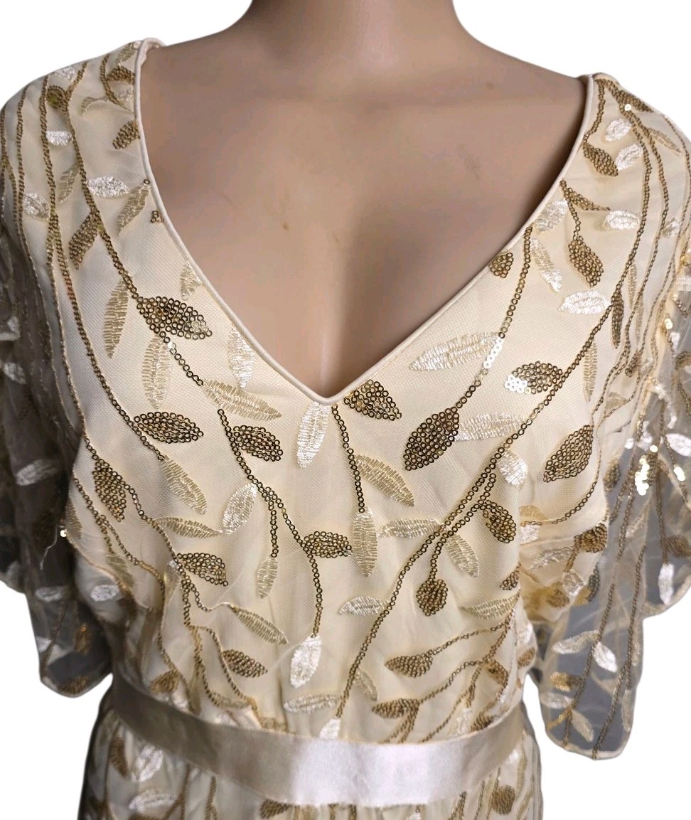 Gold Leaf Sequin Champagne Tulle Overlay Formal Dress Women Plus 18W NWT |  eBay