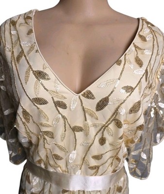 Gold Leaf Sequin Champagne Tulle Overlay Formal Dress Women Plus 18W NWT |  eBay