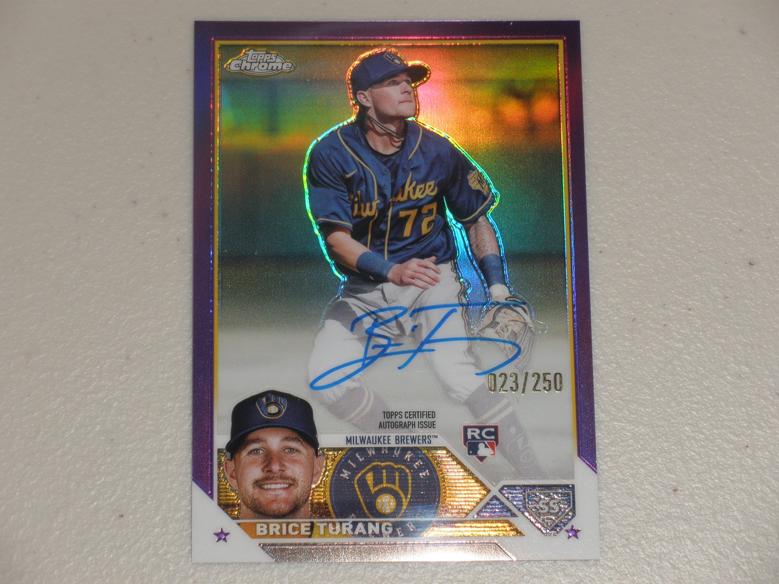2023 Topps Chrome Rookie Purple Refractor Auto Brice Turang RC 023/250