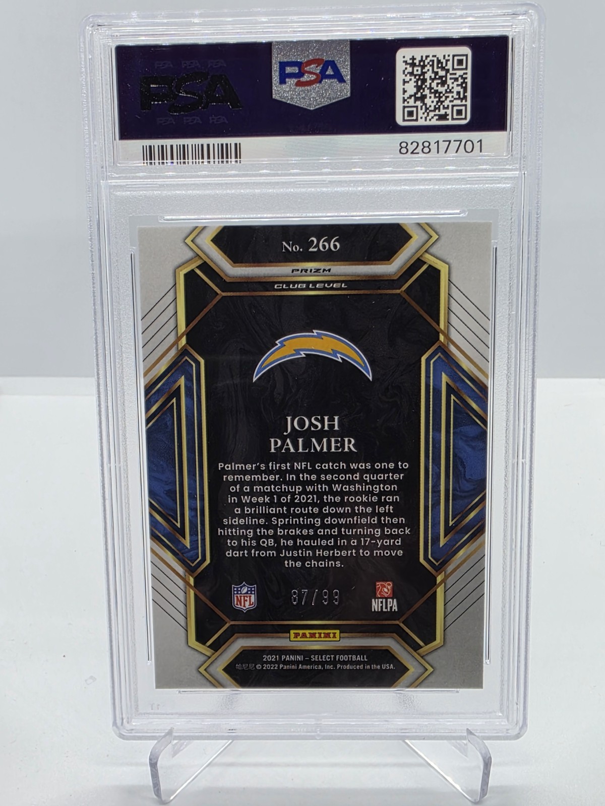 2021 Panini Select Josh Palmer Blue /99 Rookie Club Level Chargers PSA 10 #266 view 2