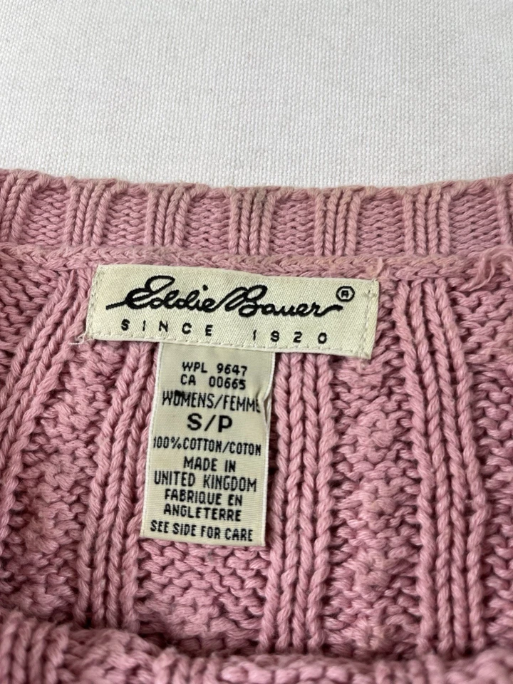 Suéter tejido con cable rosa Eddie Bauer para mujer talla S Foto 2 de 4
