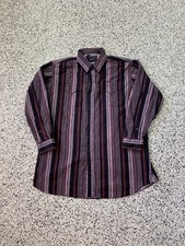 Vtg Panhandle Slim Western Pearl Snap Shirt Mens 18X35 Maroon Stripe Cowboy USA