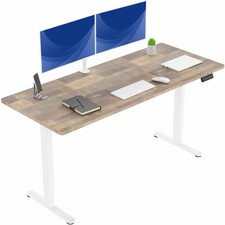 VIVO Dual Motor 71” x 30” Standing Desk, 1-Piece Reclaimed Wood Top, White Frame
