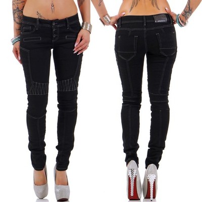 Cipo & Baxx Damen Jeans Hose Freizeit Kontrastnaht Black Fashion Streetwear TOP