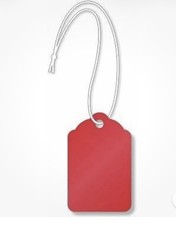 Merchandise Tags, Red 5 1-3/4" x 1-1/8" , Hole-with String - Box of 1,000 Tags