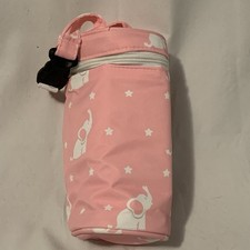 Insulated Travel Baby Bottle Bag Keep Cool / Warm Pink Elephant stars Zip 8