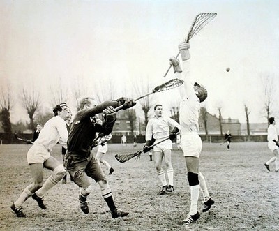 Action during the Oxford and Cambridge lacrosse match 1960s Historic Old Photo