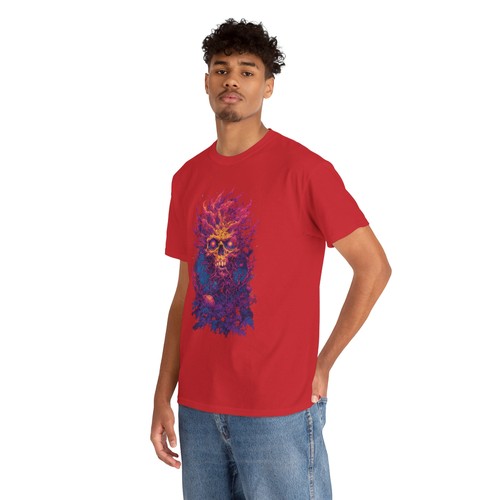 Vibrant Skull Graphic Tee Unisex Heavy Cotton Shirt Halloween Apparel Spooky Tee - Picture 47 of 49