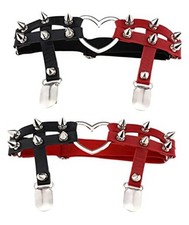 Women Leather Heart Thigh Garter Belt Goth Studded Rivet Stud Leg Ring Black red