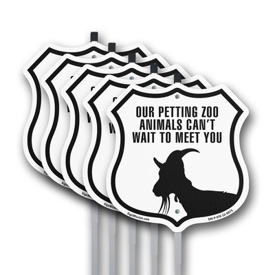 Our Petting Zoo Animals Can't Wait Shield Shaped Sign With Stake