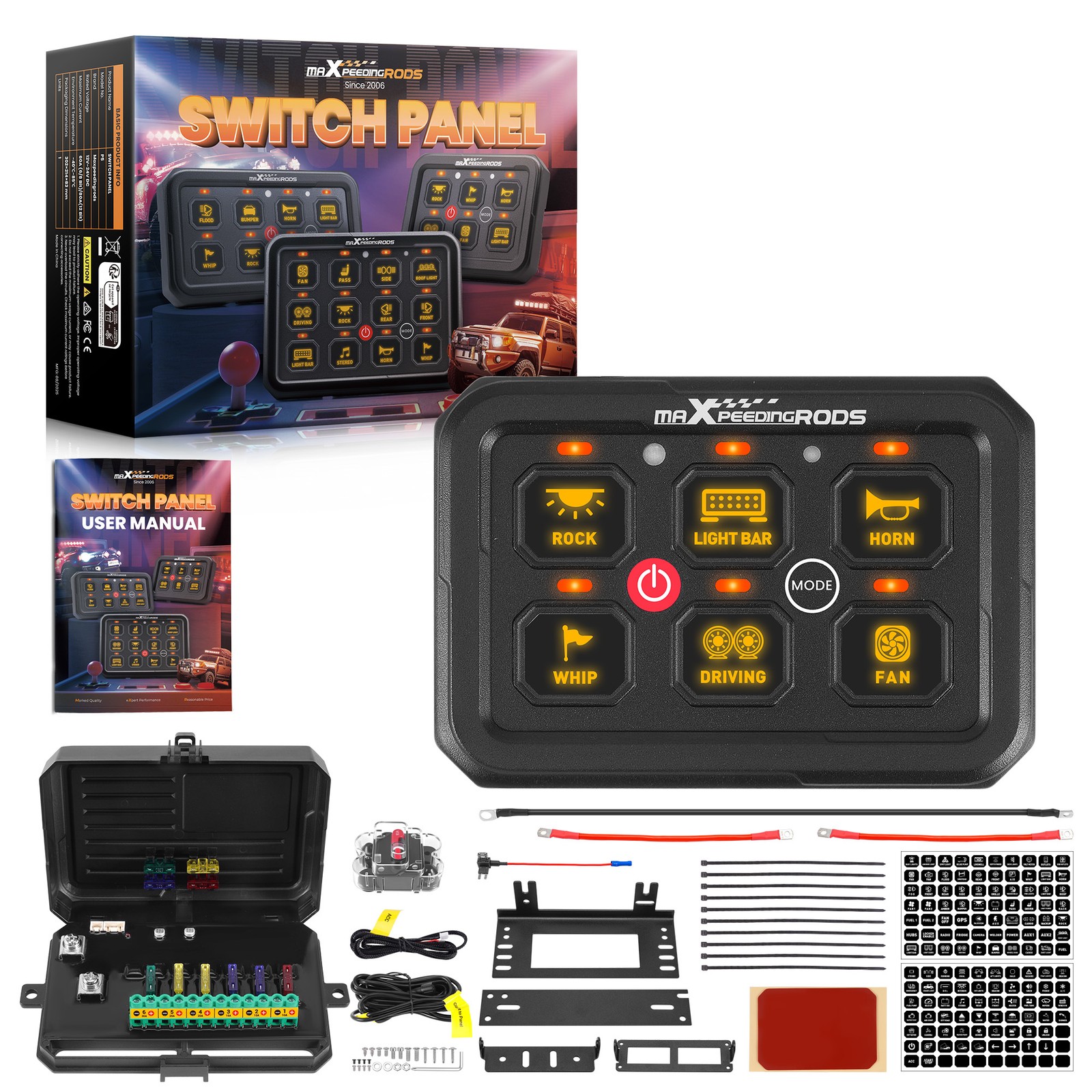 Touch Switch Panel Universal For Off-Road ATV Truck Boat 6 Gang RGB 60A 12V-24V