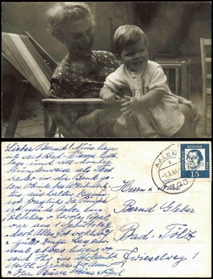 Postcard Mother with Child Beach Lounger 1964