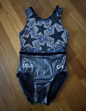 GK Gymnastics Sleeveless Leotard Size M Black Star Print "USA"