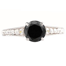 1.50Ct Round Cut Certified Natural Black Diamond Ring In 925 Silver Tariffs Free
