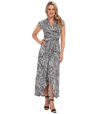MICHAEL KORS Black & White Paisley Print V-Neck Hi/Lo Hem Maxi Dress Size-6) NWT