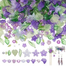About 543 Pcs Frosted Acrylic Assorted Beads Kit, 450 Pcs Acrylic Flower and ...
