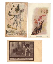 3 POSTCARD Novelty Comic Dog Oversize Head Dachshund Fox Terrier Vintage