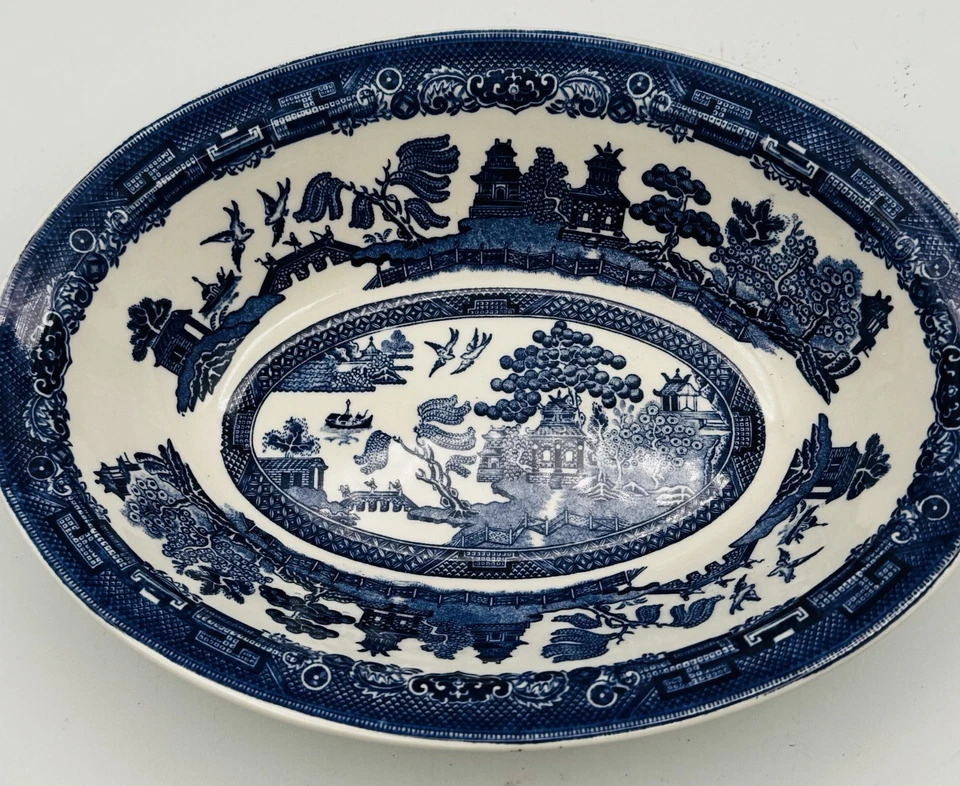 Tigela de servir legumes Johnson Brothers salgueiro azul oval Inglaterra chinoiserie - Imagem 2 de 4